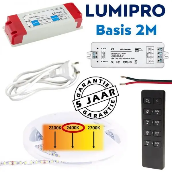 LUMIPRO basis 2M 9,6 watt 2400K extra warm wit + zone dimmer Direct Verzonden