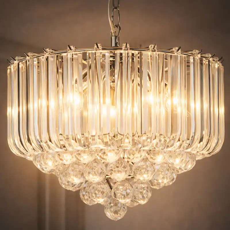 Koopje Hanglamp, kristal, chroom, helder, H 90 cm
