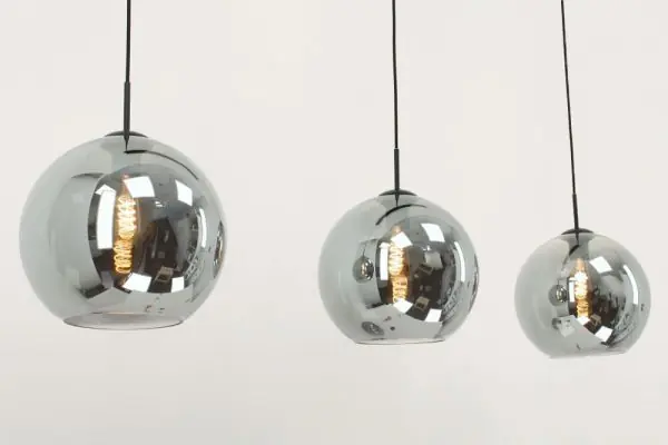 3-lichts hanglamp SACORRO metallic smoke zwart op balk | 3x Ø 30 cm Premium