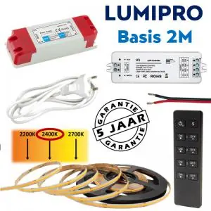 LUMIPRO basisset COB 2M 5 watt 2400K extra warm wit + zone dimmer Superprijs