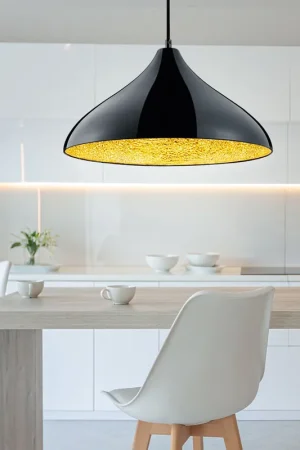 Hanglamp, zwart metaal, zwart gebroken glas, H 150 cm Bestel Nu