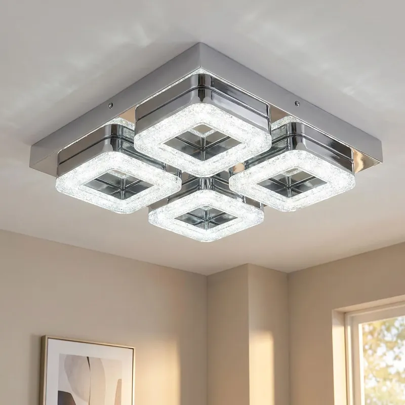 LED plafondlamp, heldere kristallen, chroom, L 32 cm Lage Kosten