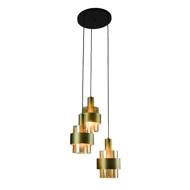 Snelle Levering Hanglamp Marrone 3L rond brons/amber