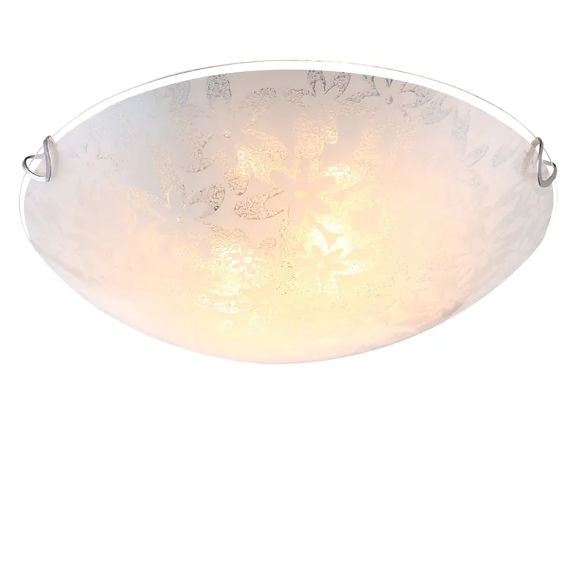 Lage Kosten Plafondlamp, bloemdecor, opaal glas, wit rond, 30 cm