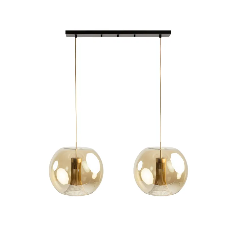 Meest Verkocht Hanglamp met royale amber glazen bollen 2-lichts