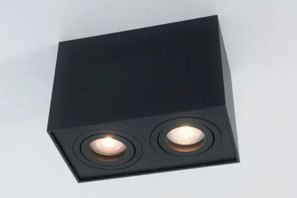 Direct Beschikbaar Kantelbare plafondlamp / Opbouwspot BOX SQUARE | Zwart 2-lichts