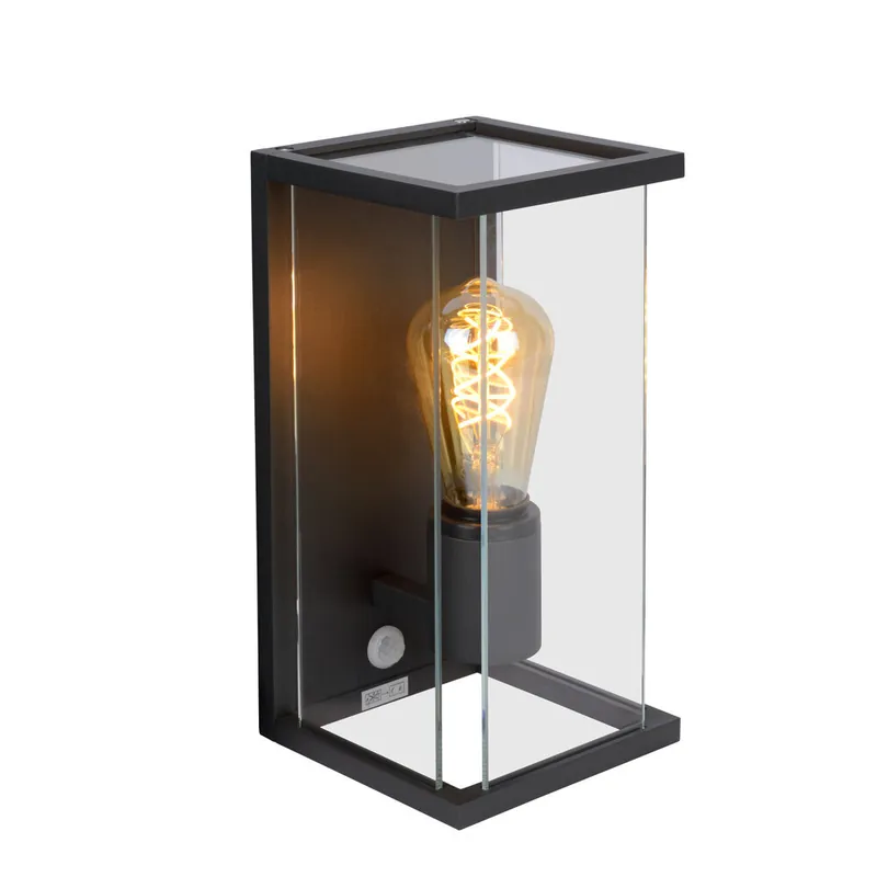 Lucide CLAIRE - Wandlamp Binnen/Buiten - 1xE27 - IP54 - Beweging & dag/nacht sensor - Antraciet Korting