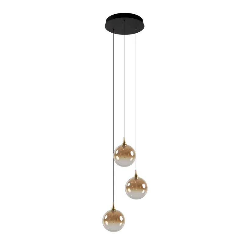 Hanglamp Gisela 3L rond zwart/amber Lage Kosten