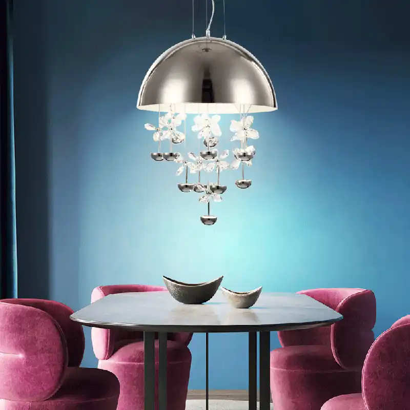 LED hanglamp, kristallen, mat nikkel, bloemen, H 120 cm Dagaanbieding