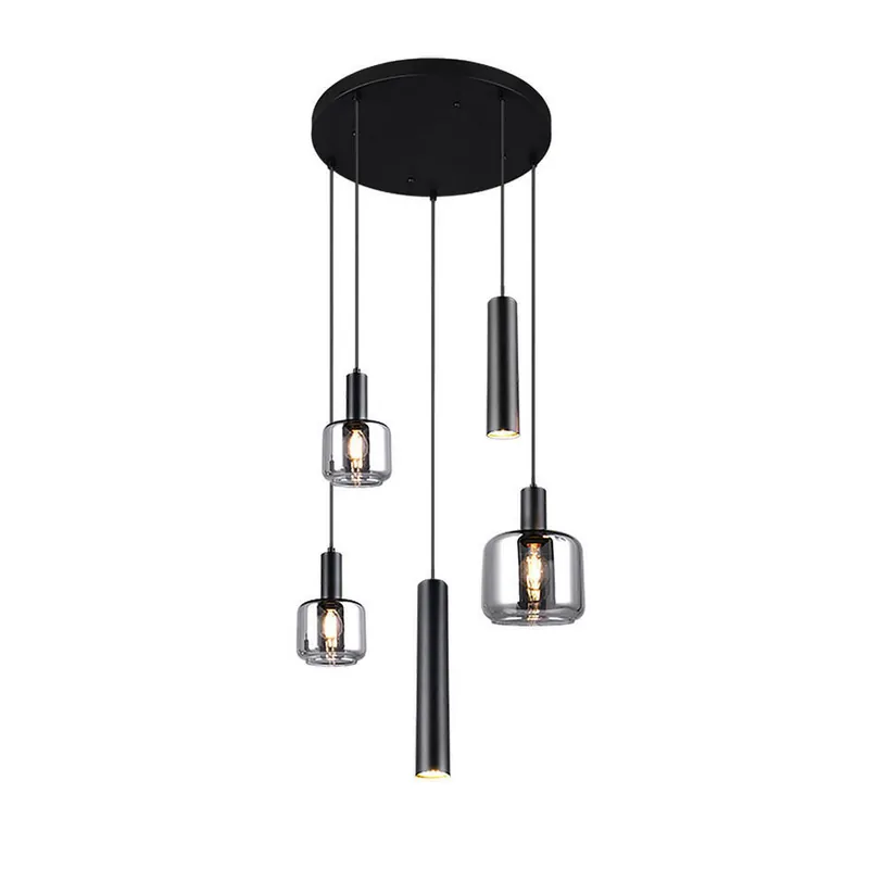 Trio Leuchten Hanglamp Mataro - 5 lichts - zwart - 55x150 cm Weekendaanbieding