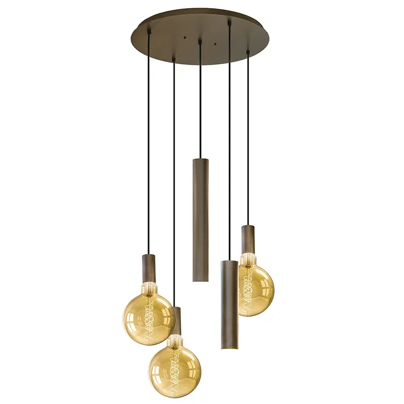 Op = Op Hanglamp Riva 5L rond platinum