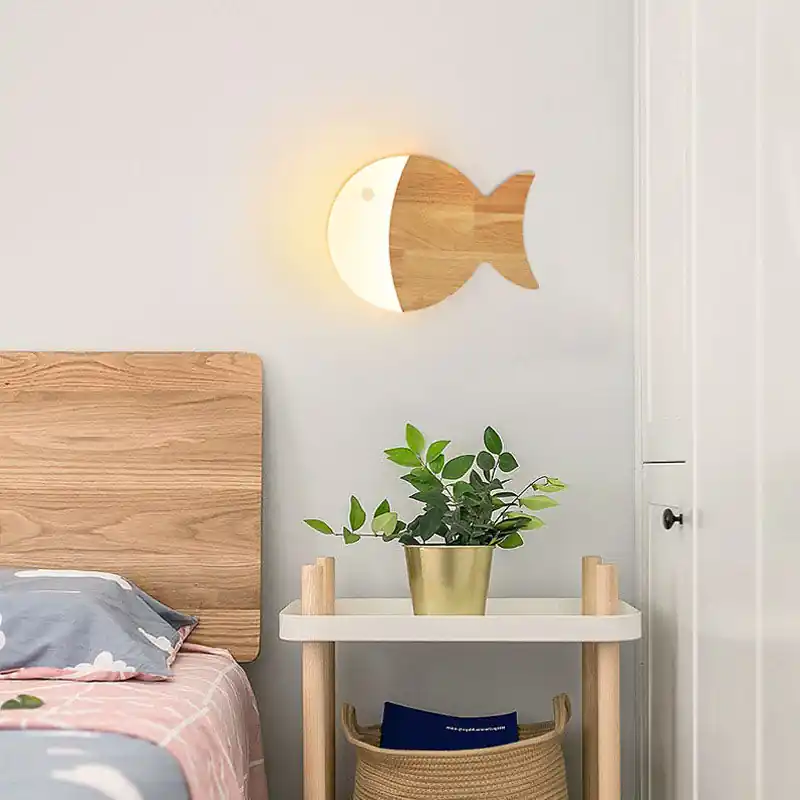Nordic Creatieve Eenvoudige Houten Kunst Kleine Vis LED Lamp Goedkoop