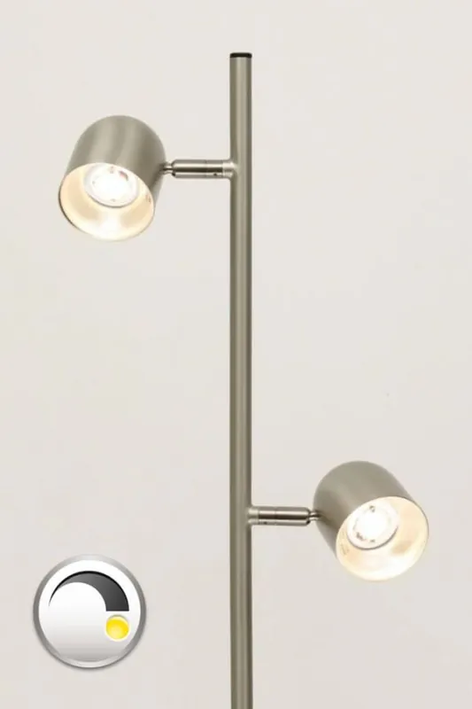 Strakke dubbele leeslamp OVALA met dimmer | Staal Op = Op