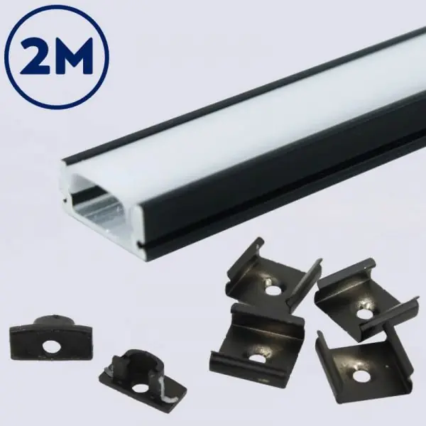 Compleet opbouw LED profiel CLASSIC 18 x 8 mm zwart/opaal | 2 meter Dagaanbieding