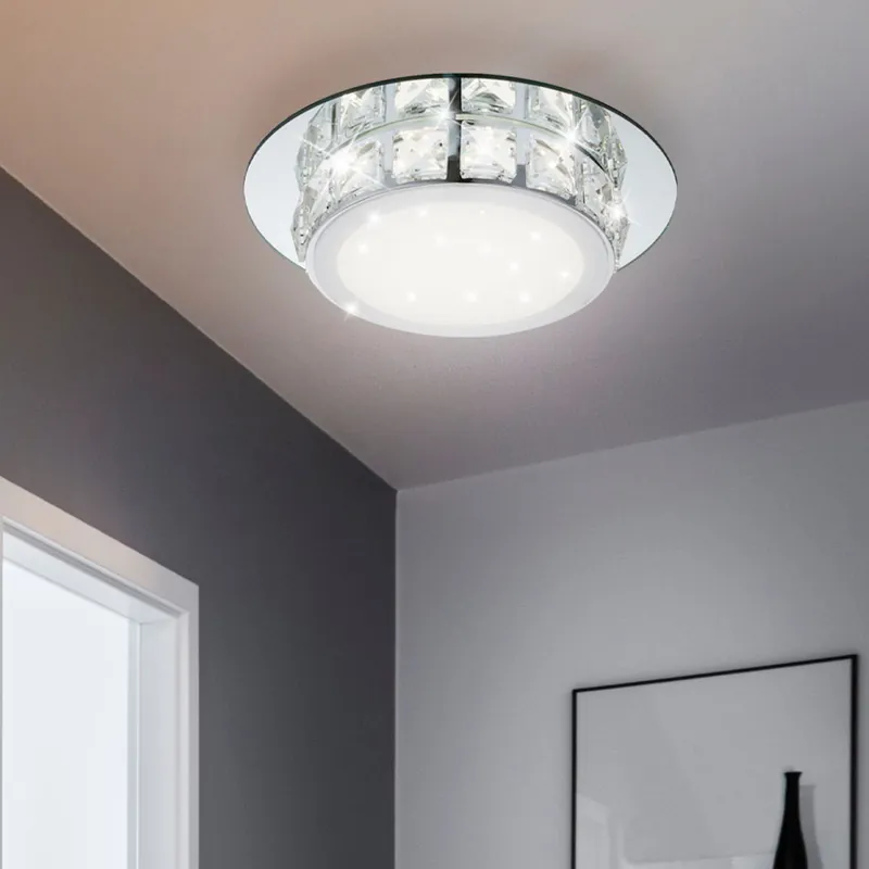 LED plafondlamp, opaal glas, heldere kristallen, 25x7cm Hete Deal