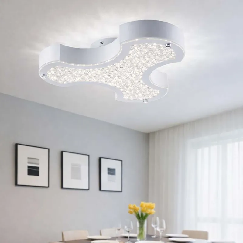 Populair LED plafondlamp, kristallen, glas, wit, metaal, L 37 cm