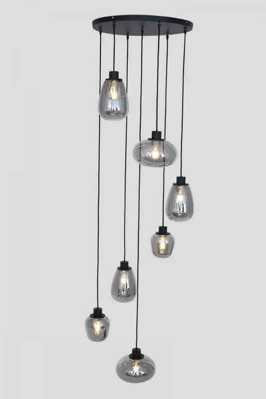 Hanglamp DEFLEX 7-lichts metallic smoke zwart ronde plaat | Ronde plaat 50 cm Gratis Retour