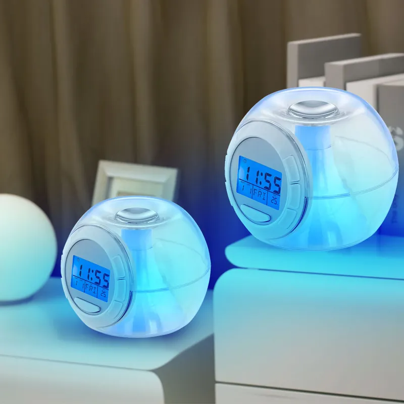 Koop Online Set van 2 RGB LED wekkers, 6 wekkergeluiden, datum-/temperatuurweergave