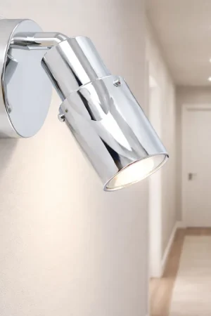 Direct Beschikbaar Wandlamp, chroom, gesatineerd glas, beweegbare spot D 10,5 cm
