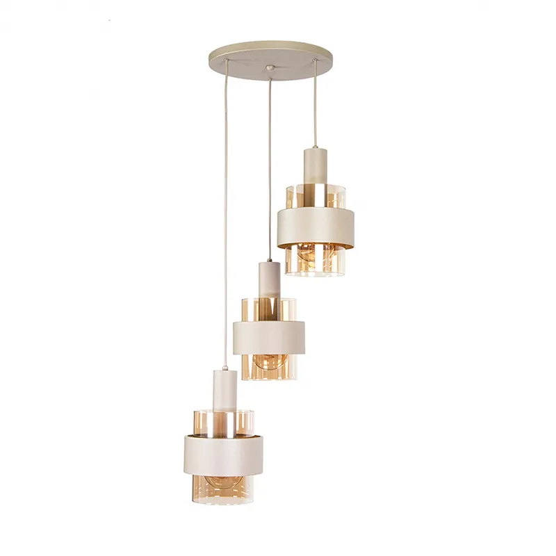 Aanbieding Hanglamp rond Marrone 3L in zand kleur met amber glas