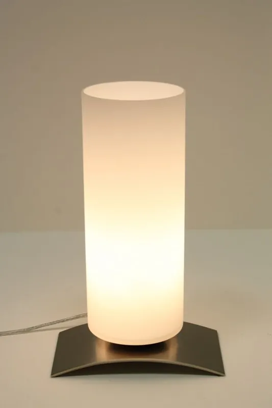 Tafellamp staal met wit rond glas klein Flitsaanbieding