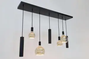 Hanglamp RAVI 130 x 25 cm 7-lichts zwart | Compleet Gecertificeerd