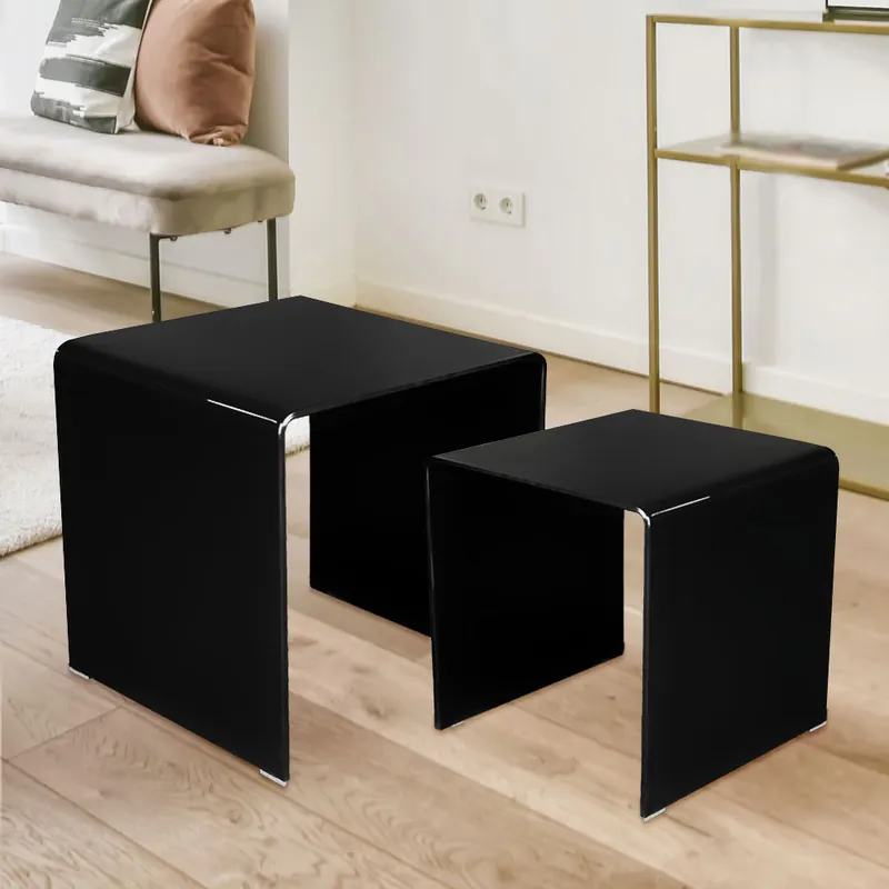 Set van 2 bijzettafels, glas, zwart, H 39-42 cm Meest Verkocht