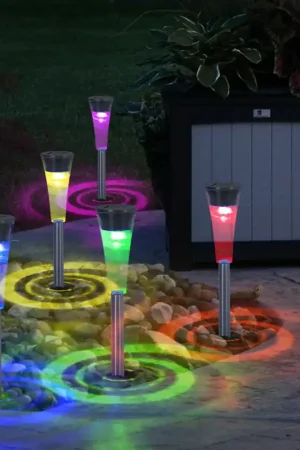 Bestel Nu Set van 5 RGB LED solarlampen van roestvrij staal met kleurwisselaar