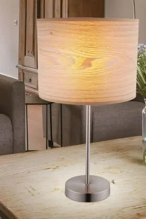 Tafellamp, houtlook, metaal, mat nikkel, H 50cm Snelle Levering