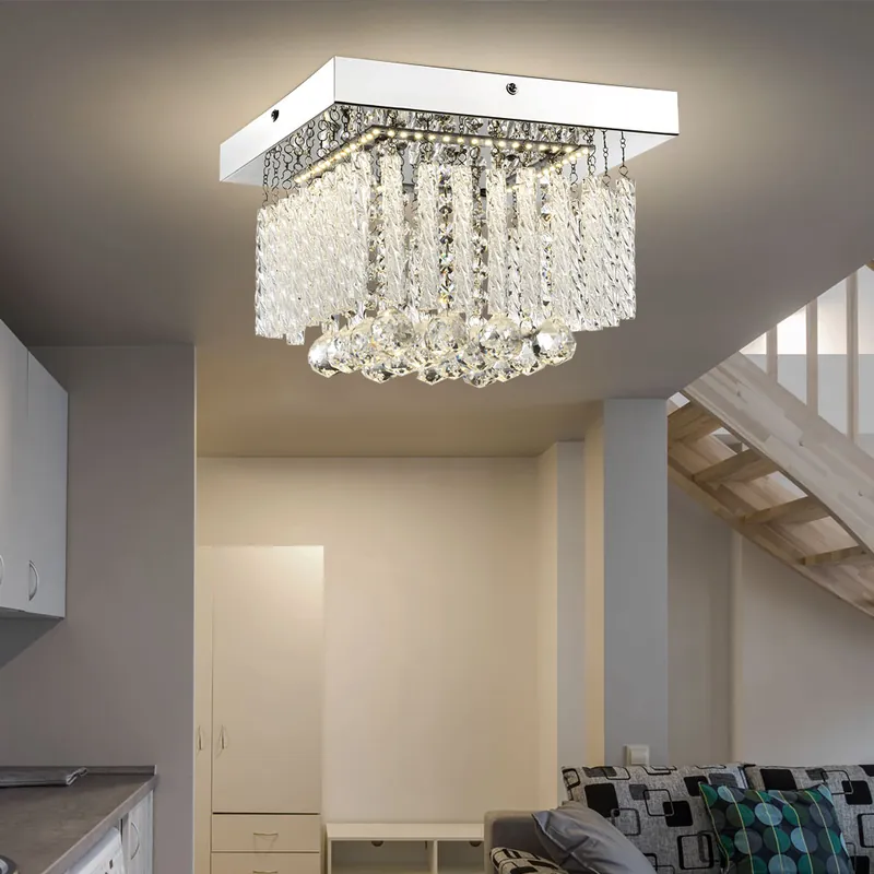 Gereduceerde Prijs LED plafondlamp, chroom, glazen staven, kristallen, vierkant