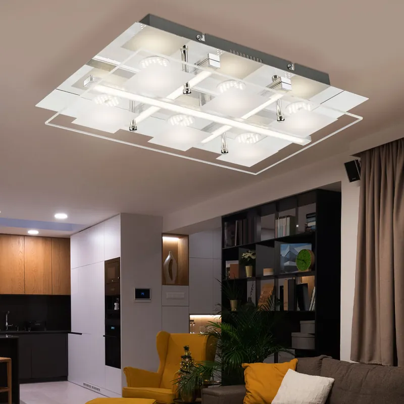 LED plafondlamp, metaal en glazen kap, L 38cm Flitsaanbieding