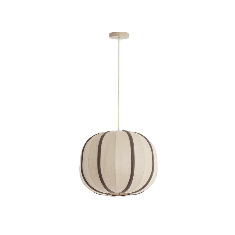 Lampionvormige hanglamp in linnen crème met donker accent H 30 × Ø 40 cm Direct Verzonden