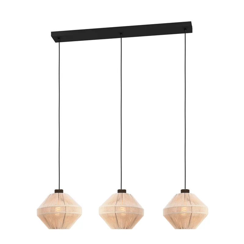 EGLO Midsumer Hanglamp - 3 x E27 - 92 cm - Zwart/Crème - Textiel Dagaanbieding