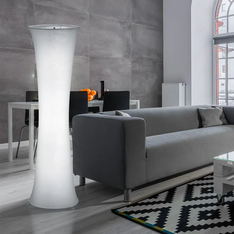 Express Levering Staande lamp, wit, kap van textiel, rond, H 123 cm