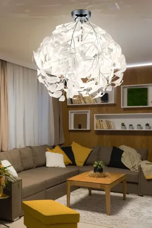 Plafondlamp, bloesembladeren, chroom, H 58 cm Betrouwbaar