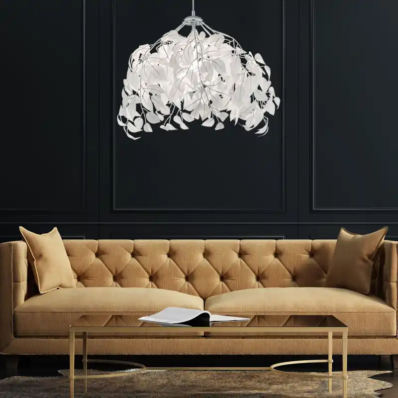 Flitsaanbieding Hanglamp, metaal, bladeren/takken, wit, H 150 cm