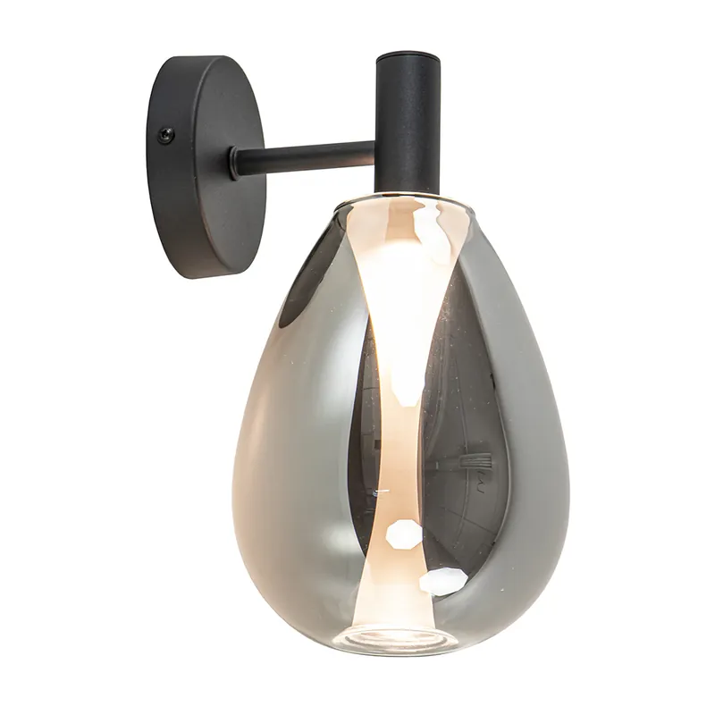 Hoge Kwaliteit LED wandlamp zwart met smoke glazen kap