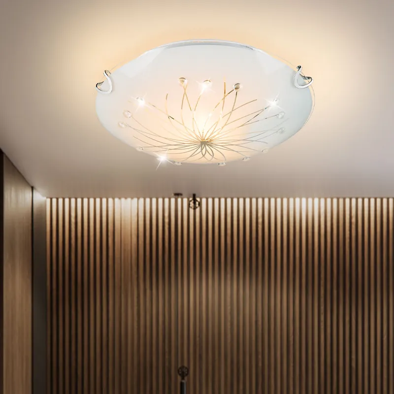 Goedkoop Plafondlamp, chroom, decoratieve lijnen, glas, 25 cm