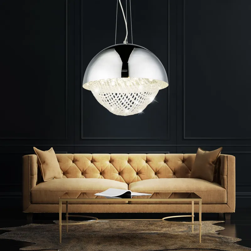 LED hanglamp, kristal decoratie, chroom, rond, 40 cm Laatste Versie