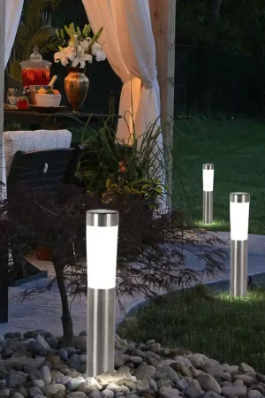 Voordeelprijs Set van 3 LED solar steeklampjes, roestvrij staal, hoogte 56 cm