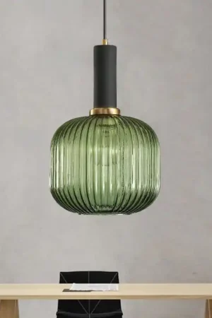 Zwarte/Gouden Moderne Hanglamp met Ribbelglas Nieuw