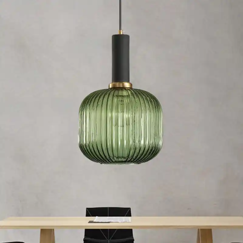 Zwarte/Gouden Moderne Hanglamp met Ribbelglas Nieuw
