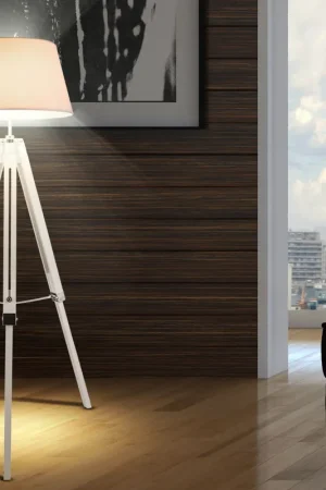 Flitsaanbieding LED vloerlamp, driepoot hout wit, voetschakelaar, hoogte 145 cm