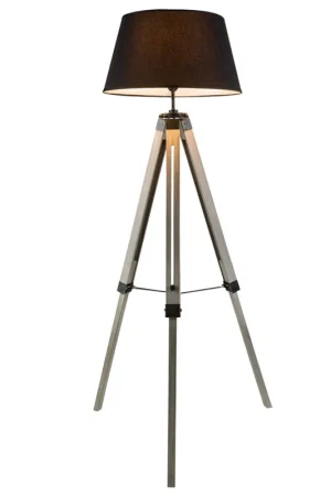 Gecertificeerd Staande lamp, driepoot, natuurlijk hout, textiel, H 145 cm