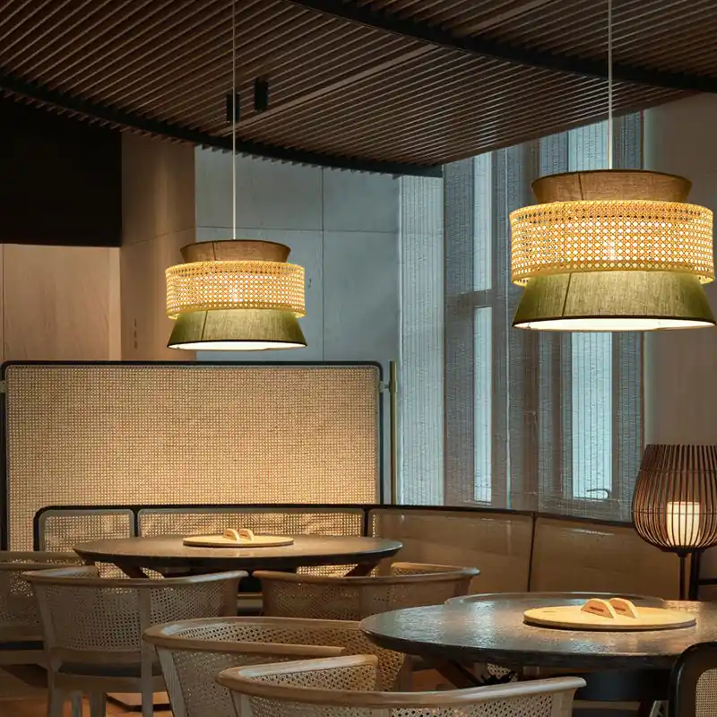 Voordeelprijs Tiered Rattan Hanglamp Eenvoudig Enkel Zwart / Groen Hangarmatuur