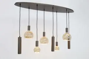 Koopje Hanglamp XIVA I ovaal 140 x 50 cm 8-lichts mokkabruin | Compleet
