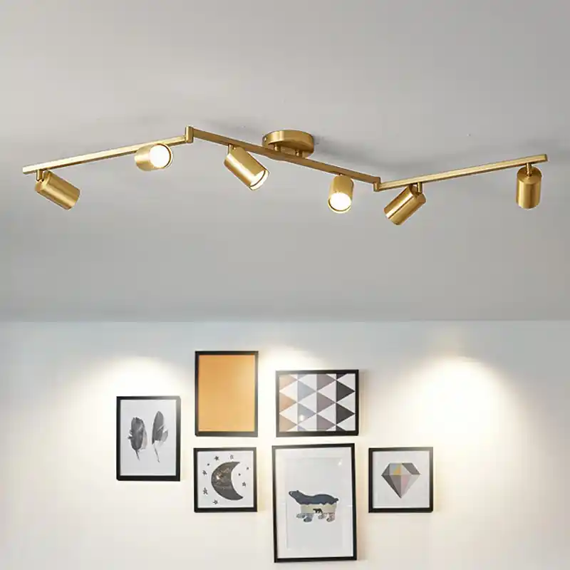 Minimalistische LED Plafondlamp met Gouden Tubulaire Track en Metalen Kap Speciale Aanbieding