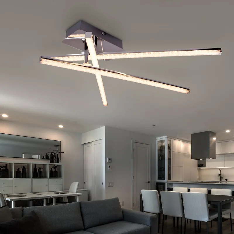 Bestel Nu LED plafondlamp, beweegbare spots, heldere kristallen, L 77cm