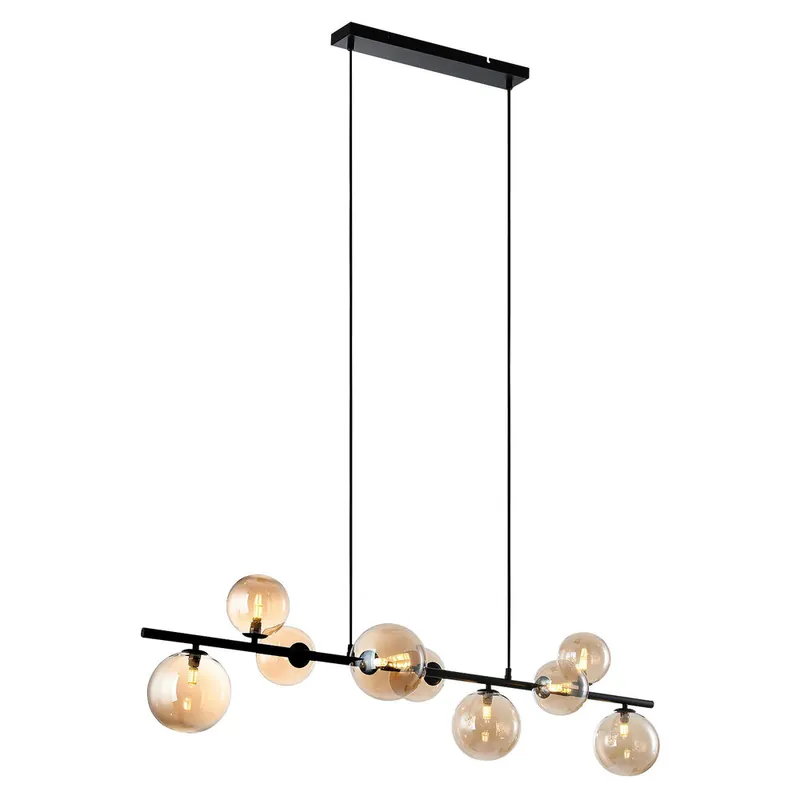 Freelight Hanglamp Calcio 9 lichts L 125 cm excl. 9x G9 LED amber glas zwart Nu Kopen