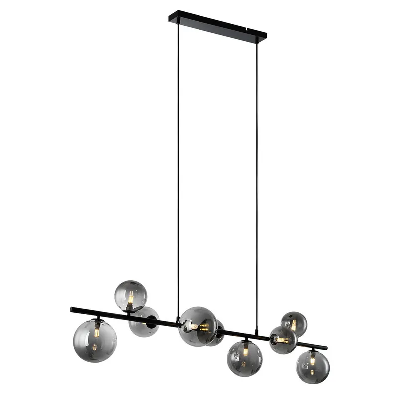 Express Levering Freelight Hanglamp Calcio 9 lichts L 125 cm excl. 9x G9 LED rook glas zwart